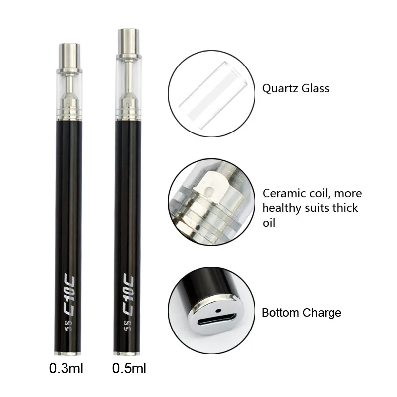 E Cigarette Starter Kit Ceramic Coil Cartridge C10 Vape Starter Kit with USB Charging Port C1 C2 0.3ml 0.5ml for Thick Oil