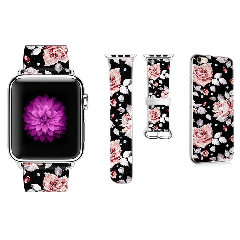 Flower Pattern Women Band for Apple Watch 38mm 42mm Watchband Genuine
