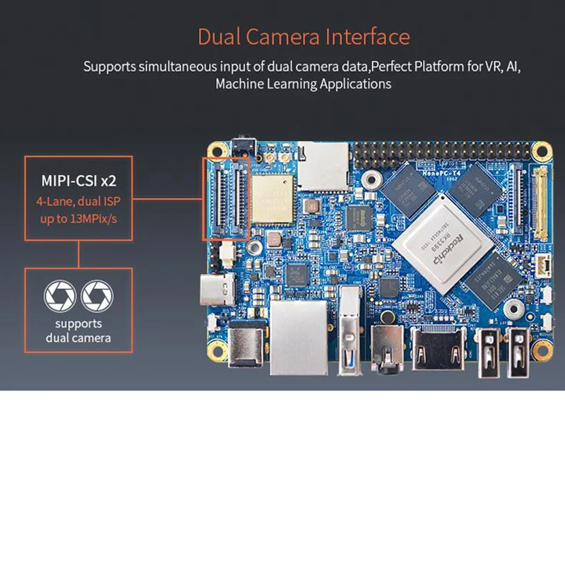 NanoPC-T4 Rockchip RK3399 Cortex-A72 Cortex-A53 VR AI OpenCV TensorFlow MIPI Dual band wifi M.2PC EC20 4G 16GB EMMC