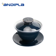 110 мл китайский стиль синий Керамика Фарфор золотой полосы крышкой чай горшок Cha hai Gaiwan блюдце крышка комплект книги по искусству посуда