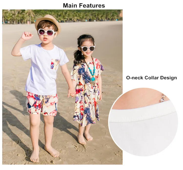 Mommy And Daughter Lotus Printed Dress Daddy Son T shirts And Shorts Family Matching Clothing Set 06