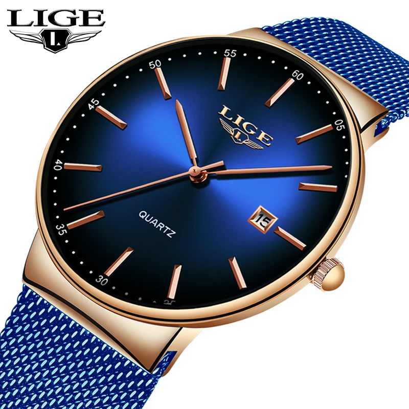 

LIGE Mens Watches Top Brand Luxury Casual Fashion Watch Men Net with Waterproof wristwatch Analog Quartz Watch Relogio Masculino