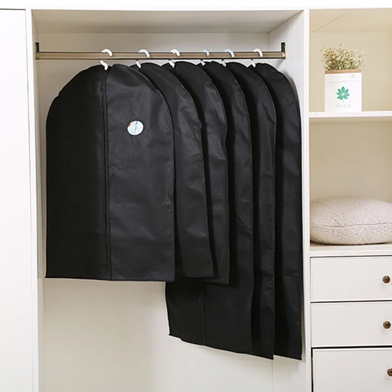 1X Black Gray Garment Bag Clothes Suits Dust Cover Dust Bags Wardrobe Storage Non Woven Fabric Suit Coat Dress Jacket Zipper Bag 2