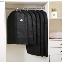 1X Black Gray Garment Bag Clothes Suits Dust Cover Dust Bags Wardrobe Storage Non Woven Fabric Suit Coat Dress Jacket Zipper Bag 2
