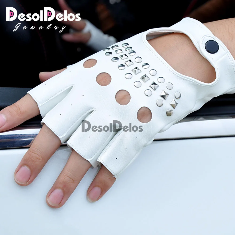 Fashion Half Finger Driving Women Gloves PU Leather Fingerless Gloves Half Finger Gloves For Women Black white R003