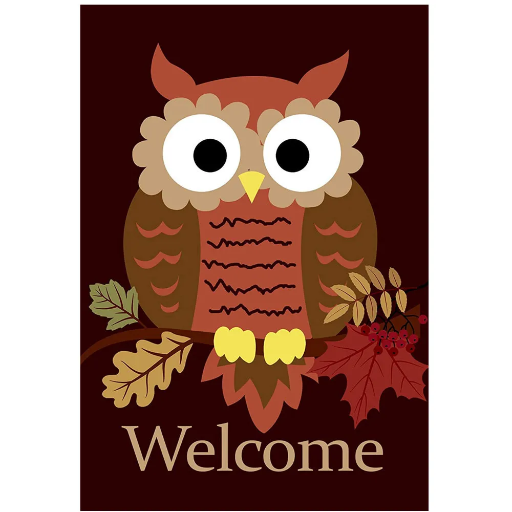 

Welcome Garden Flag Owl Double-sided Pattern Printing Weatherproof Garden Flag Ornaments Home Party Pull The Flag #YL