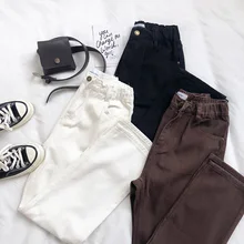 Японский стиль, винтажные женские джинсовые штаны с высокой талией, хлопок, Узкие повседневные длинные прямые джинсовые штаны, свободные ковбойские штаны