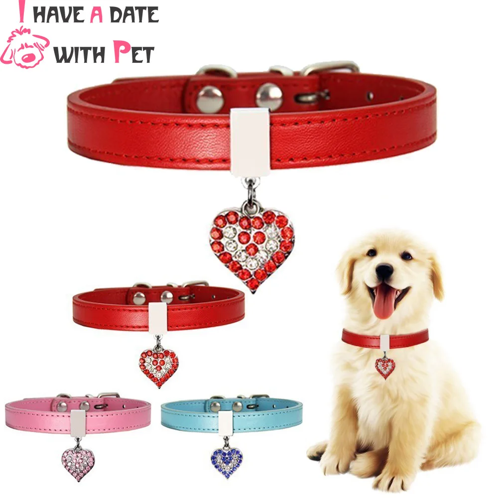 

Pet Cat Dog Supplies Lovely Cat Collar With rhinestone Heart-shaped Pendant accessories Puppy Kitten Neacklace Chihuahua Collars