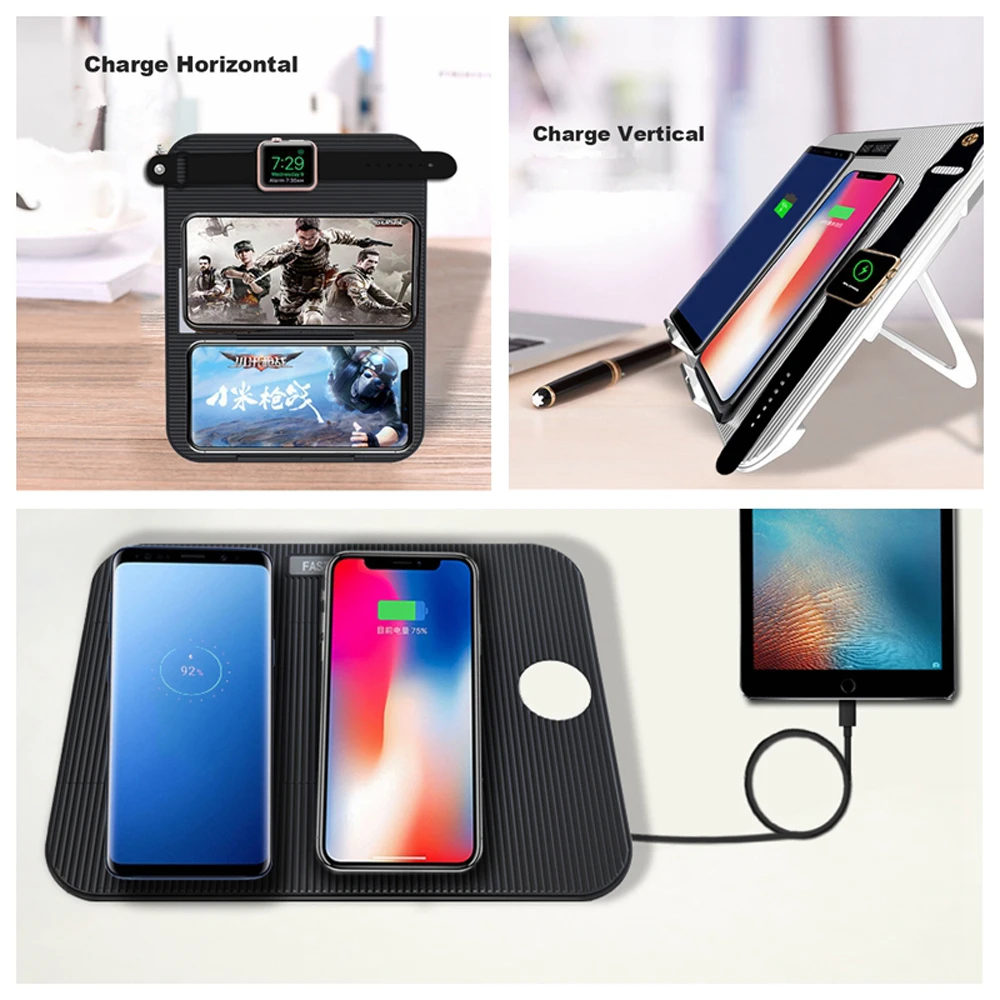 3 в 1 Быстрое беспроводное зарядное устройство QI для Apple Watch 2 3 4 5 IPhone X XR XS 11 Max 8 Plus samsung S8 S9 Note 9 usb Подставка для зарядки