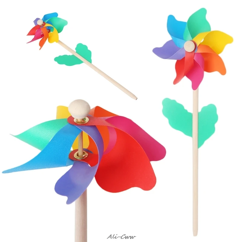 

Windmill Kid Toys Wood Stick Lawn Yard Garden Ornaments Colorful Outdoor Spinner