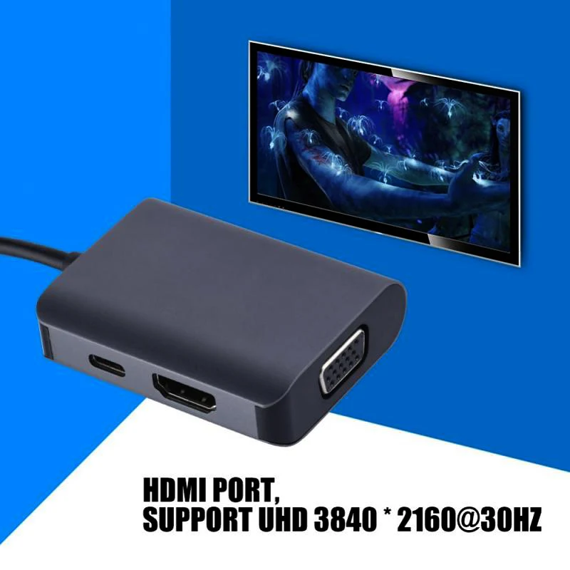 USB концентратор 3 в 1 Type C 4K 60 Гц HDMI VGA C|Адаптеры Type-C| |