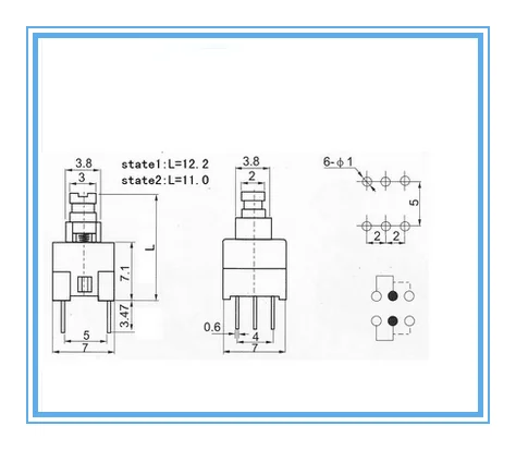 20 Pezzi Interruttore Tattile 6 Pin - Microinterruttore DPDT Autobloccante 7x7mm Per Circuiti Elettronici
