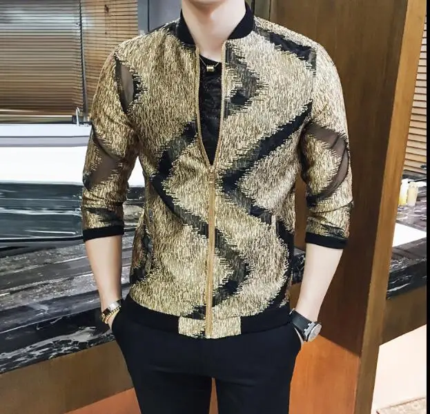 

Men's Personality Gold Sequin Jacket Korean Costume Night Club DJ Night Stage Men's Trending Coat