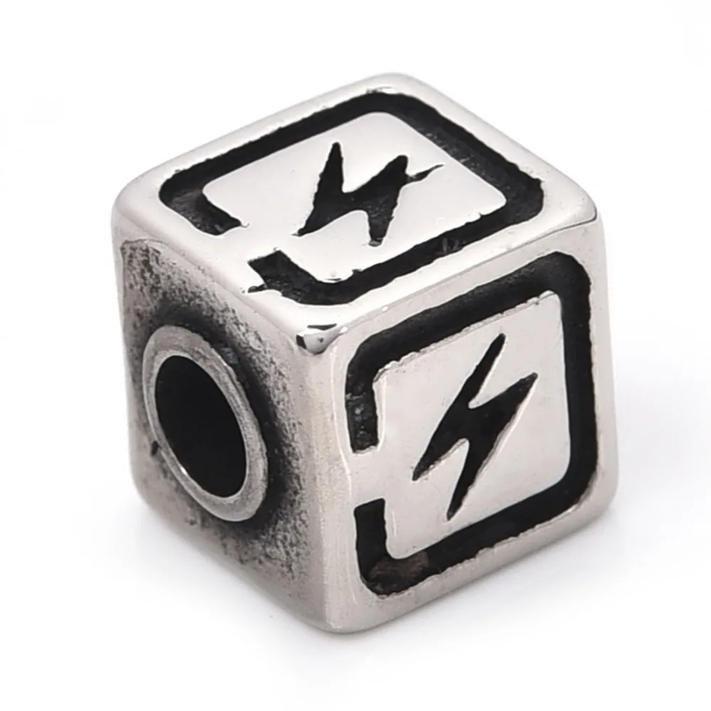 

Stainless Steel Square Bead Hole 3mm European Metal Beads Blacken with Lightning for Men DIY Bracelet Jewelry Making Components