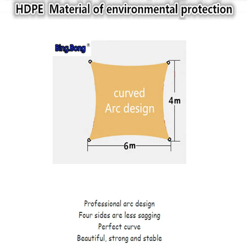 Солнечный теневой парусный навес HDPE сети 4*6 м навес Водонепроницаемый Открытый Сад toldo сетка для защиты от солнца 4 углов квадратной дуги анти УФ