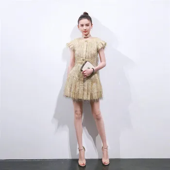 

Summer 2019 Mini Dress Sexy Lareina Celebrity O Neck Button Women Sleeveless Tassel Night Club Body con Party Dresses Wholesale