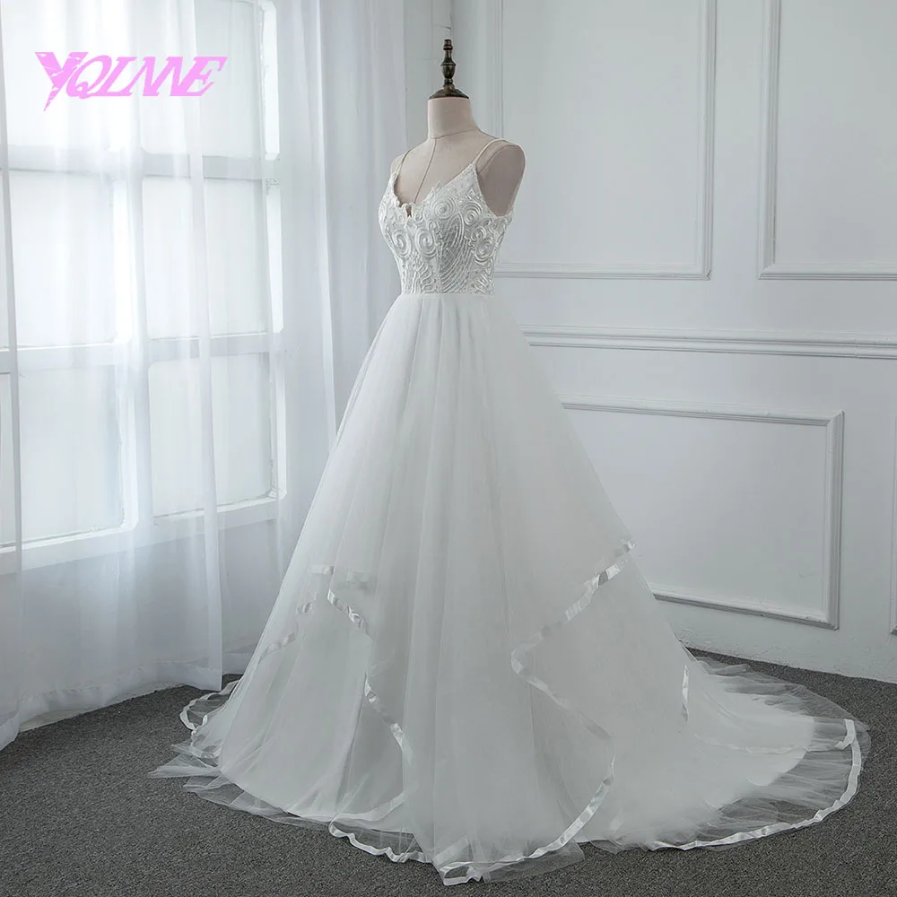 YQLNNE Vestido De Noiva простое кружевное Тюлевое свадебное платье на тонких бретельках