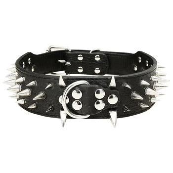 

Top Sharp Spiked Studded PU Leather Collar for Large Dog Pet Pitbull Mastiff Durable, Black Dog , L(61Cm)