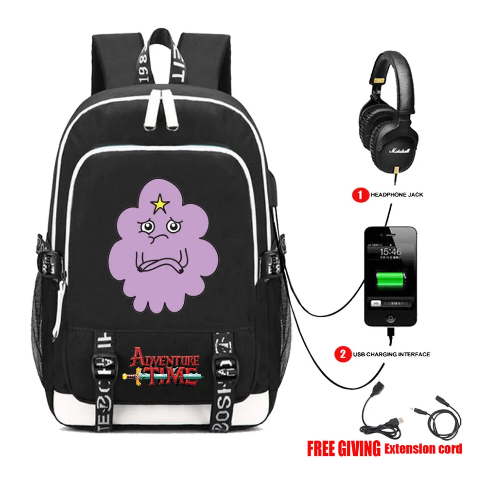 

Multifunction USB charging men women Rucksack Anime Adventure Time Cartoon Printing School Backpack Boy Girls Daily 10 style