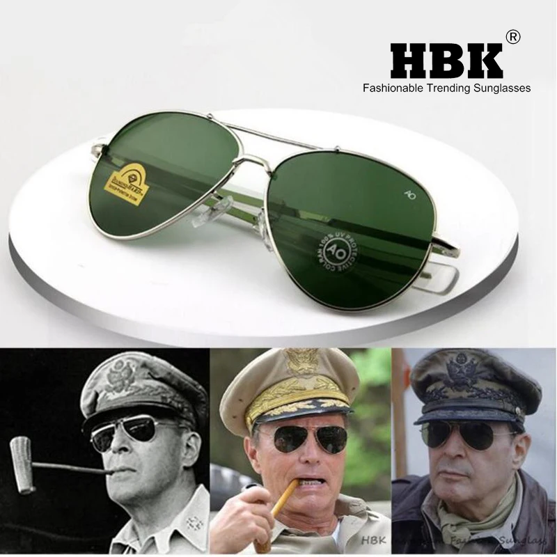

HBK Pilot 90s AO General Pilot American Optical 12K Gold Tint Frame Oculos De Sol Army MILITARY MacArthur with BOX K40024