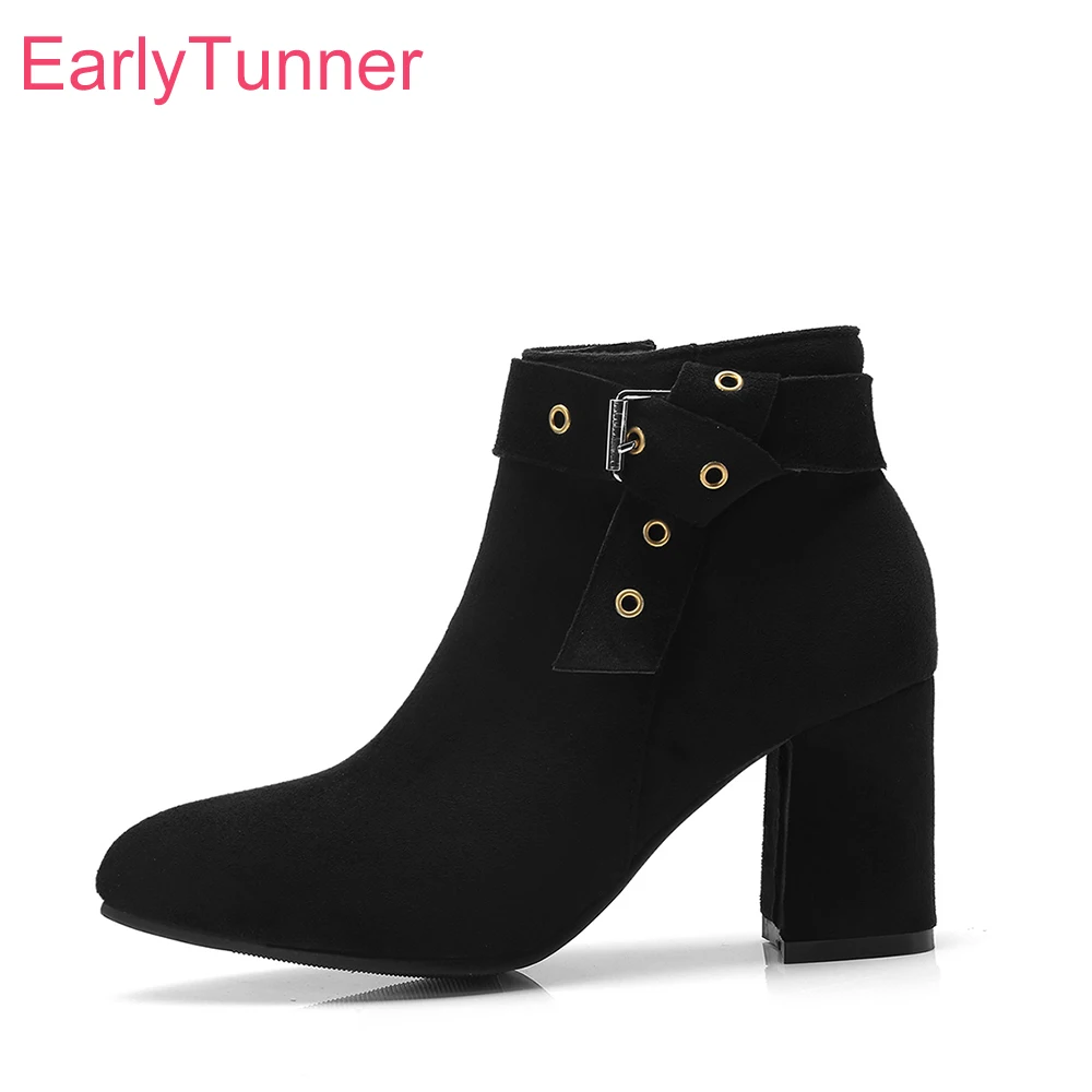 

Brand New Winter Fashion Buckle Black Gray Women Riding Boots High Heels Lady Dress Shoes ES74 Plus Big Size 10 45 43 48