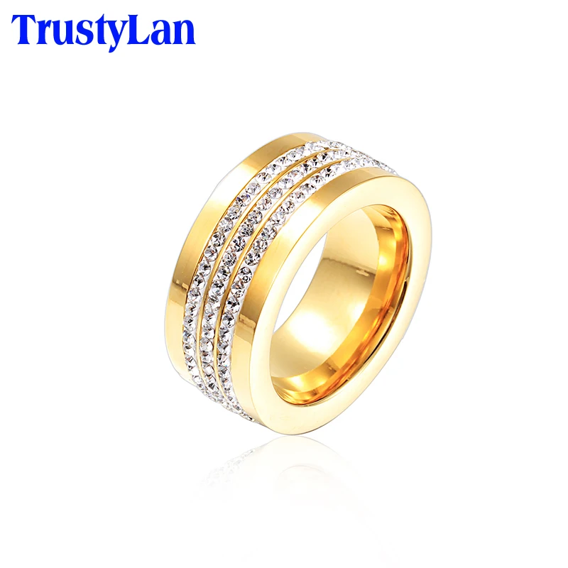 

TrustyLan Gold Color Women Rings Vintage Wedding Jewelry Never Fade Stainless Steel With CZ Engagement Rings For Women 2018