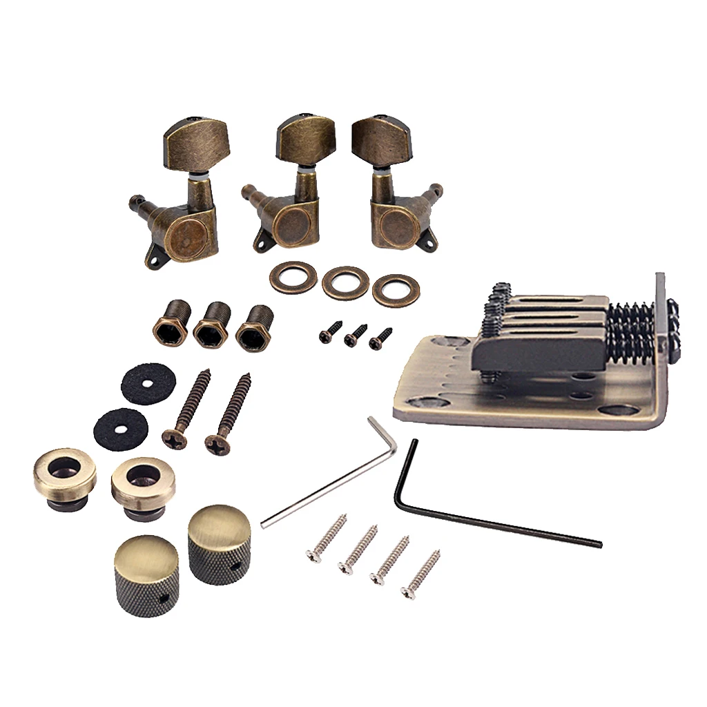 

Guitar Bridge 3-String Adjustable Alloy Box Guitar Bridge Tailpiece with Screws Wrench Picks Musical Accessory