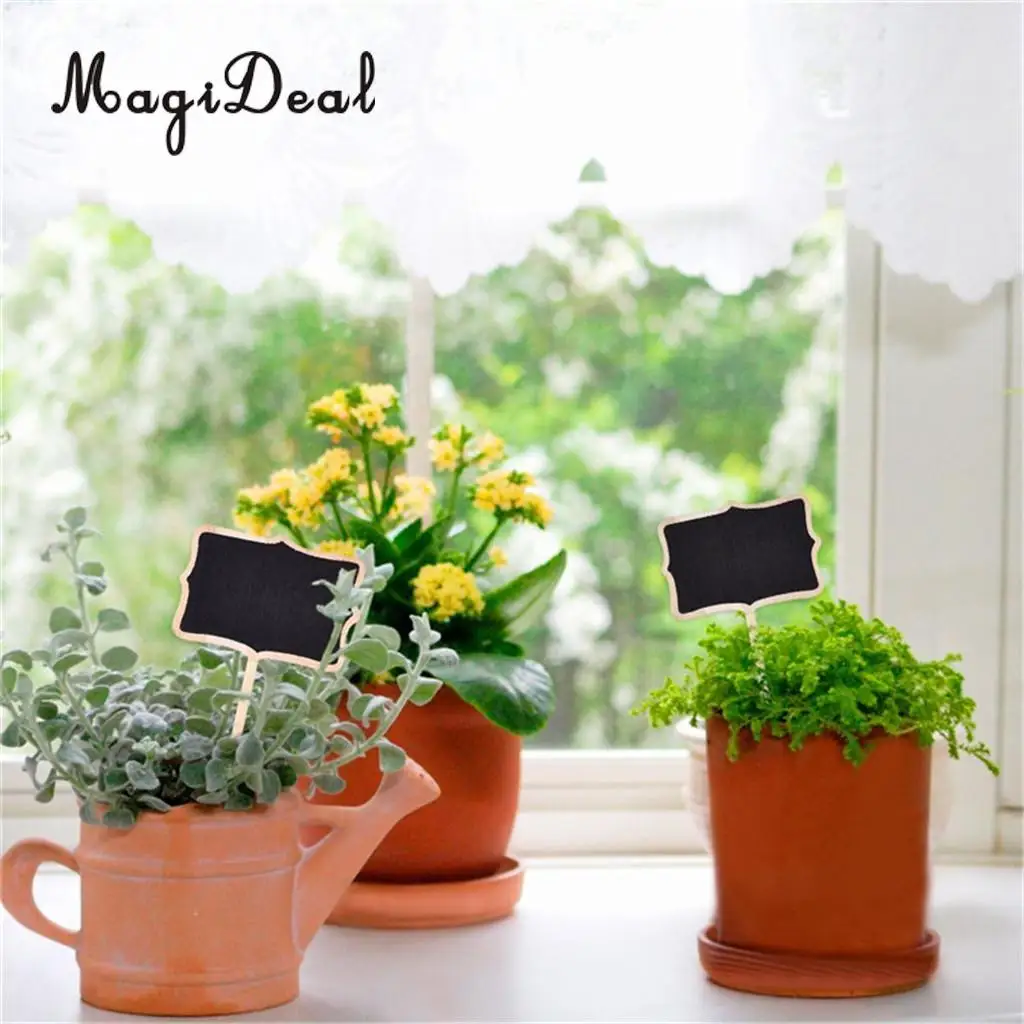 MagiDeal 10 Pieces Wooden Blackboard Chalkboard Message Board with Stick Tags Garden Nursery Pots Planters Flower Label Marker