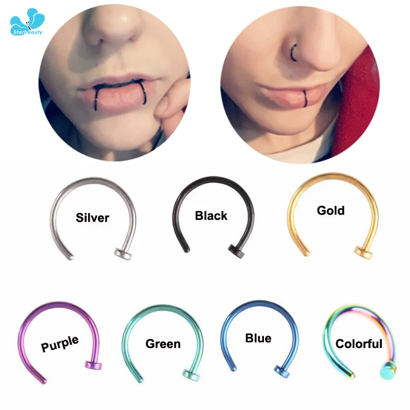 

2 Pcs/Lot 8 Colors Nose Hoop Nose Rings Stainless Steel Body Piercing Jewelry Body Jewelry Pirsing Ombligo Drop Shipping