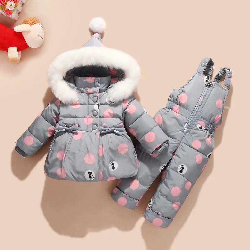 Зимняя детская одежда пуховое пальто для мальчиков и девочек Детский Теплый зимний комбинезон, верхняя одежда+ комбинезон, комплект одежды, Детские Зимние куртки для русской зимы - Цвет: XS311-Gray