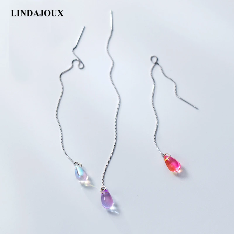 

2018 Fashion 3 Colors Crystal Hanging Long 925 Sterling Silver Drop Earrings For Women S925 Silver Long Dangling Earring