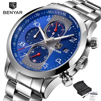

BENYAR Watch Men Luxury Brand New Fashion Chronograph Quartz Waterproof Stainless Steel Wristband Sport Business Watches for Men