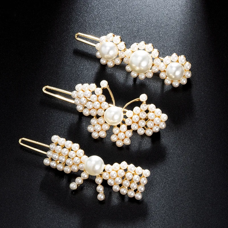 

New Women Pearl Bow Knot Butterfly Hair Clip Gold Snap Hair Barrette Stick Hairpin Hair Styling Accessories For Women Girls