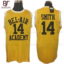 2017 BONJEAN Will Smith 14 Bel Air Academy throwback shirts Yellow Hip Hop Shirts Top Basketball