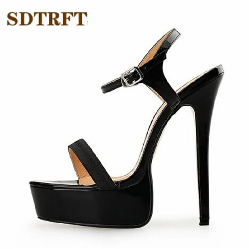 

SDTRFT Plus:40-45 46 47 48 lady fashion ankle strap pumps 16CM thin high heel sandals Sexy Stiletto platform women wedding shoes