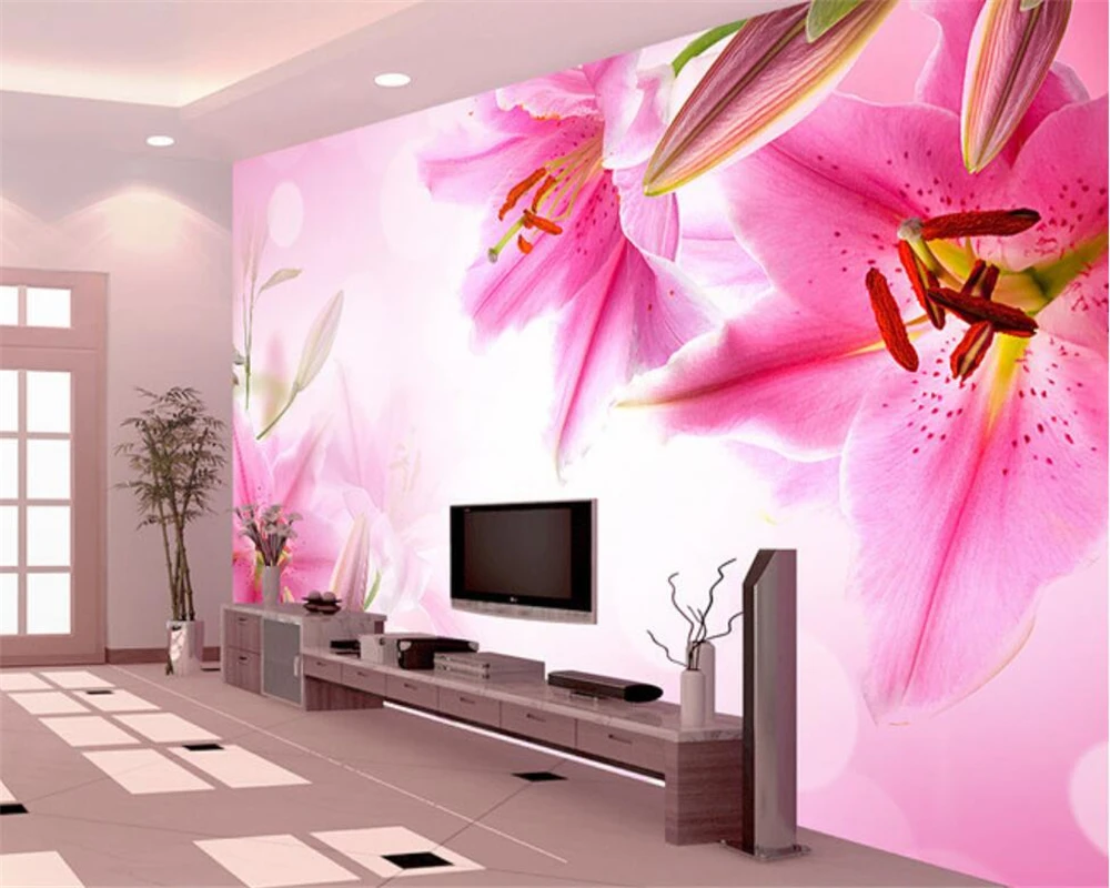 

Beibehang 3D Wallpaper Lily TV Backdrop Decorative Painting Living Room Bedroom Background Mural photo wallpaper for walls 3 d