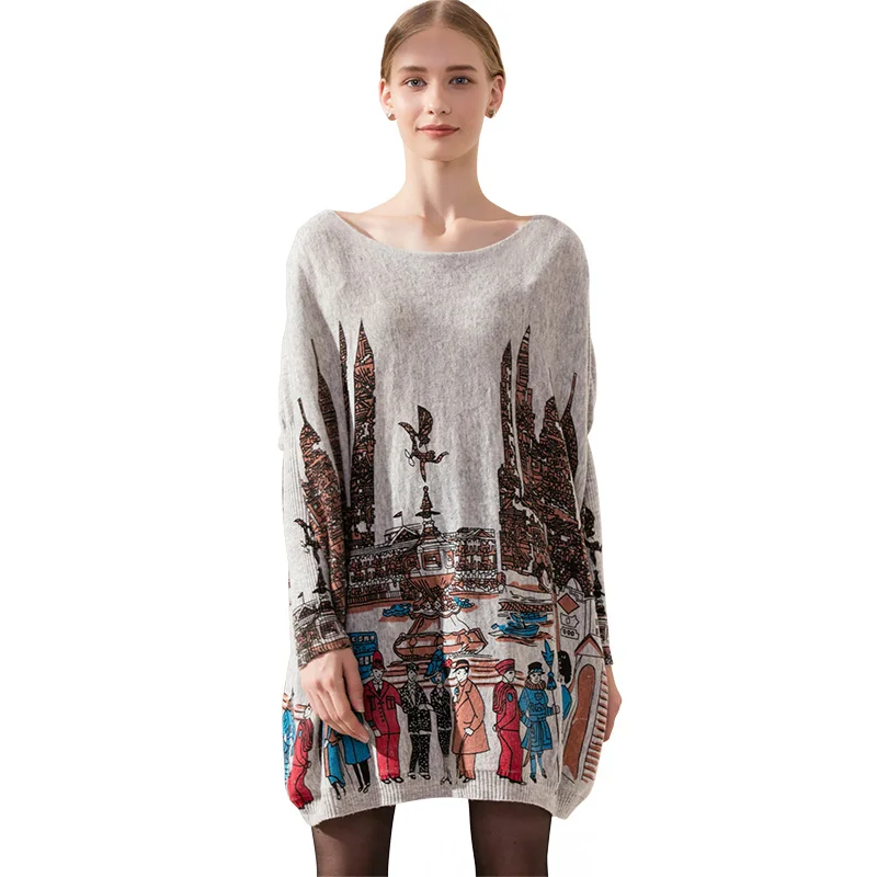 New 2016 Autumn Casual Long Women Sweater Coat Batwing Sleeve Print Women's Sweaters Clothes Pullovers Fashion Pullover Clothing