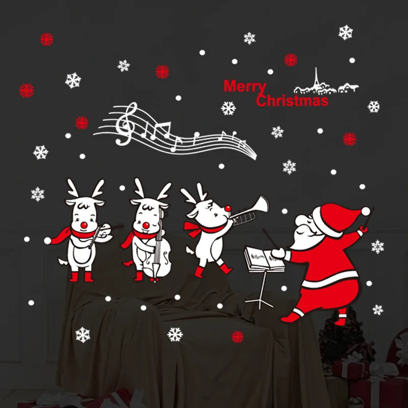 

Reindeer Santa Music Christmas Snowflake Window Sticker Winter Wall Stickers Kids Room Christmas Decorations for Home New Year