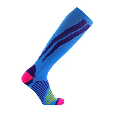 Мужские Компрессионные носки дышащие комфортные спортивные носки градиент циркуляция под давлением анти-фатигу чулки по колено - Цвет: Blue
