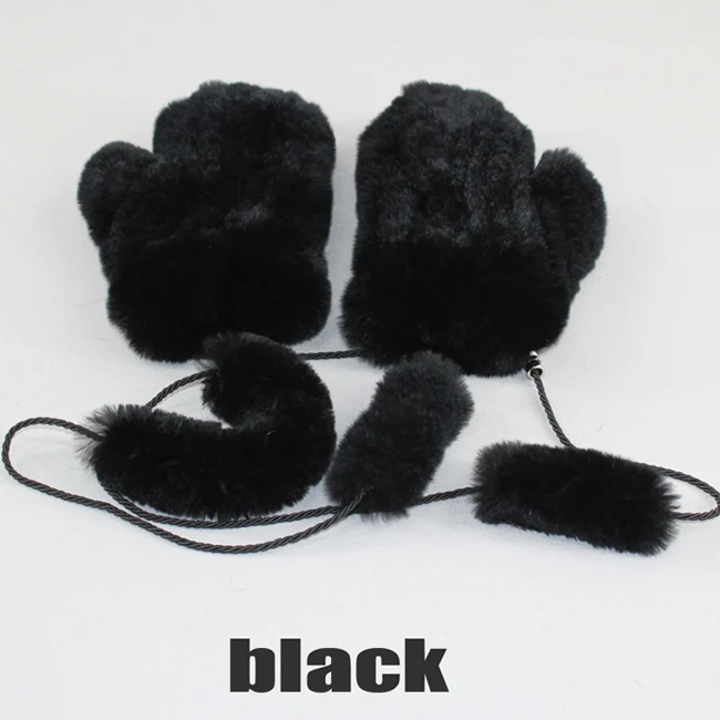 Hot Selling Good Elastic Women Winter Knitted Real Rabbit Fur Mittens100%Natural Real Rex Rabbit Fur Gloves Lady Fur Gloves - Цвет: black