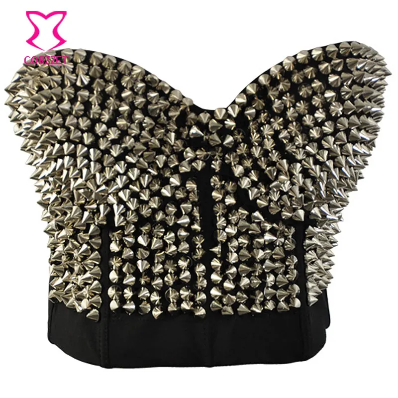 

Striking Silver Metallic Rivet Studded Bras For Women Bustier Bra Push Up Spiked Bralette Soutien Gorge Sexy Brassiere Club Wear