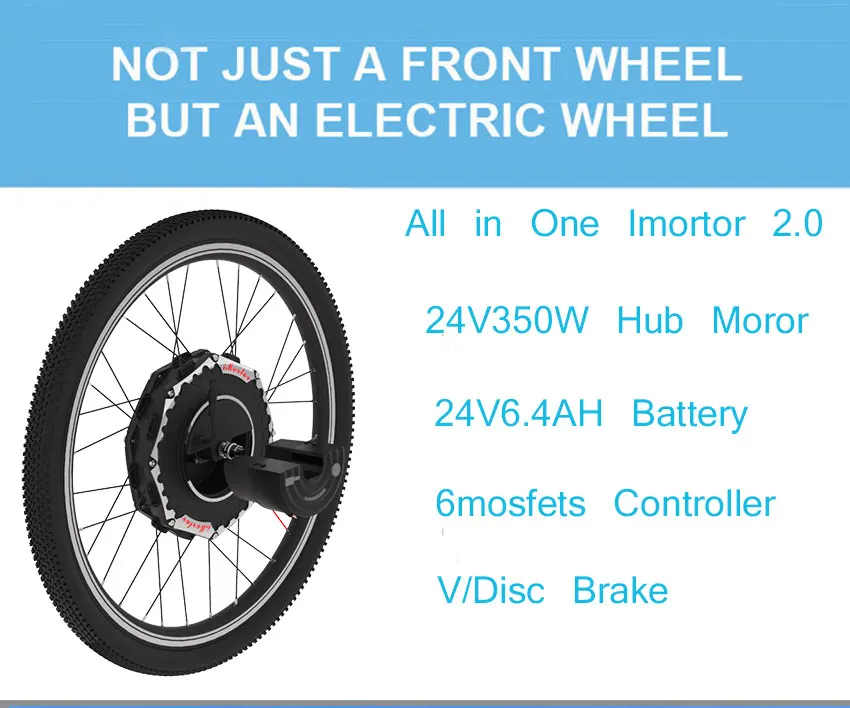 Discount 350W24V Hub Motor Bicycle Wheel with Battery Bicycle Generator Electric Wheel Motor with Gear Imortor 2.0 Electric Bike Kit 3