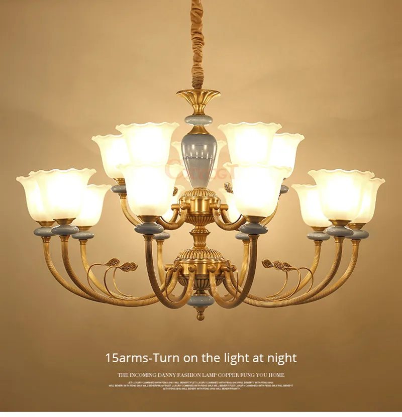 Простая медная люстра, керамическая лампа для гостиной, спальни, столовой, Подвесная лампа, ретро, американское креативное освещение