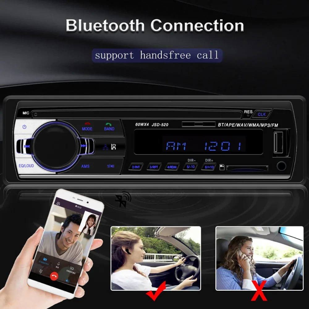 Car Radio 1 din Autoradio JSD-520 12V Bluetooth Stereo radios AUX FM USB Receiver MP3 Multimedia Player Car Audio Automotivo