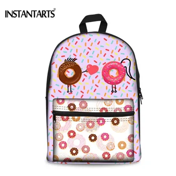 

INSTANTARTS Candy Color Printing Backpacks for Teenager Girls Donut Canvas Women Rucksacks Casual Students Book Shoulder Bag