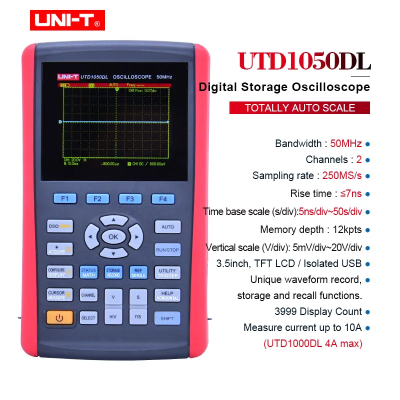 UNI-T Ручные Цифровые осциллографы с мультиметром USB измеритель объема 25~ 50 МГц UTD1025DL/UTD1025CL/UTD1050DL/UTD1050CL - Цвет: UTD1050DL