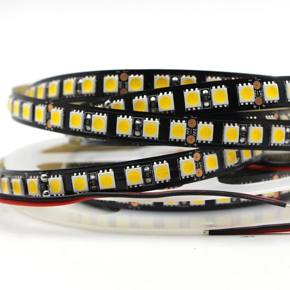5 м 5050 SMD Светодиодная гибкая полоса света DC 24V 300 600 LED черная PCB не