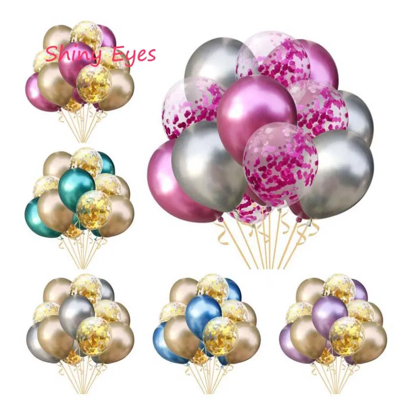 

10pcs Mixed Gold Pink Confetti Metallic Balloons Birthday Party Decoration Kids Adult Balloons Wedding Helium Gas For Balloons