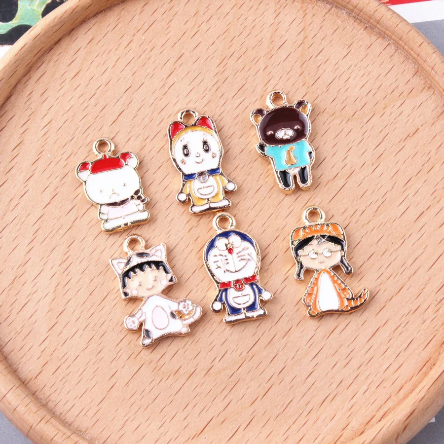 Doraemon Chibi Maruko Brown Bear Drop Oil Enamel Charm Alloy Jewelry