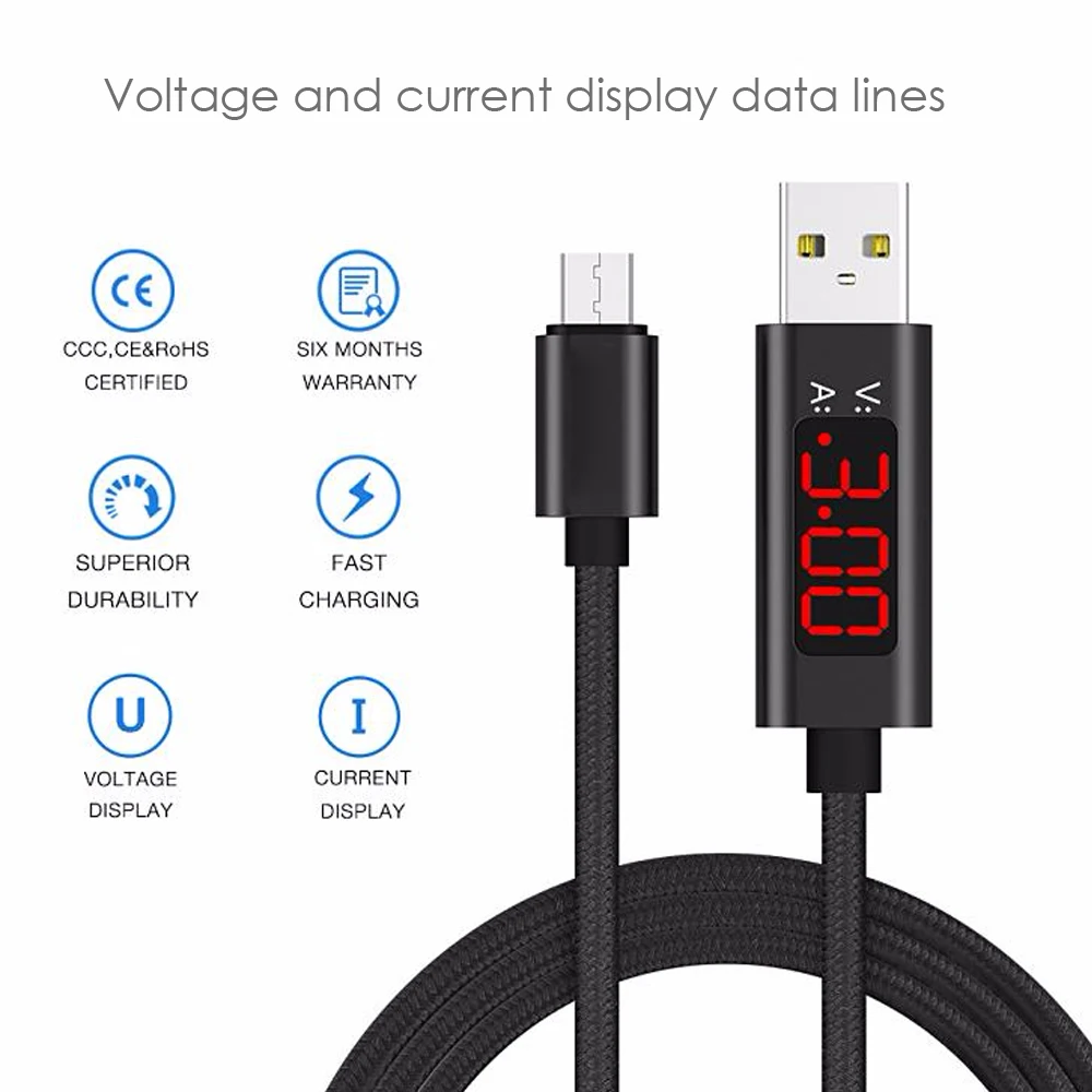 ЖК-дисплей ток/напряжение type-c USB C кабель, может обнаруживать QC3.0 3A кабель для быстрой зарядки, для s7/s8/s9/s10/note 8/9 8Plus mi9 p30